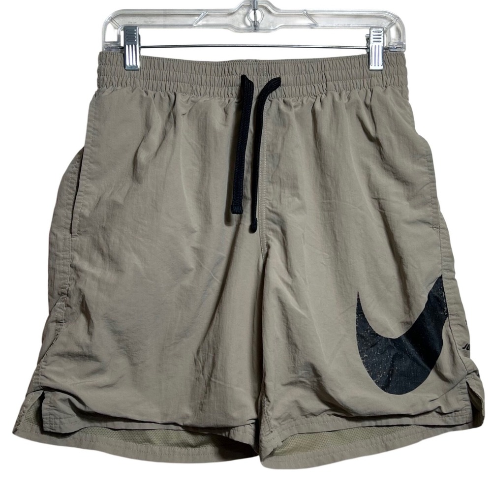 Nike Mens Sportswear Woven Shorts Khaki Tan Oversized Swoosh NESSE506 Size M